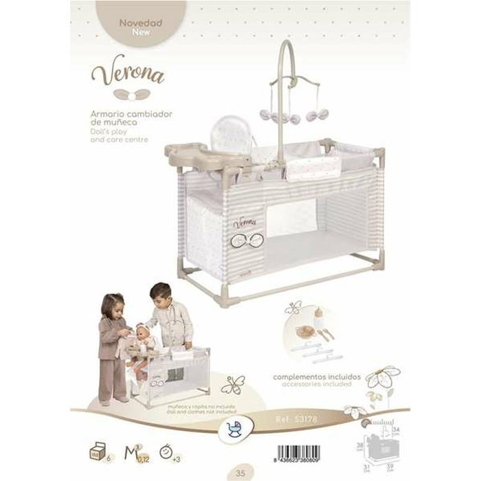 Decuevas Armario cambiador plegable con accesorios para muñecas de hasta 42 cm. Decuevas Armario cambiador plegable con accesorios para muñecas de hasta 42 cm.