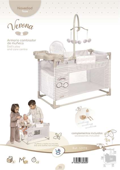 Decuevas Armario Cambiador Plegable con Accesorios para Muñecas de hasta 42 cm.