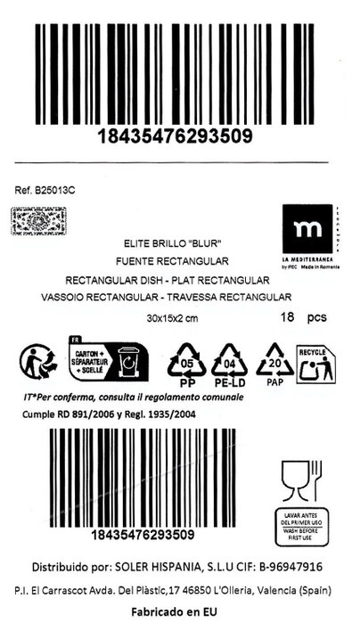 La Mediterranea Fuente Rectangular Blur Elite 30x15 cm