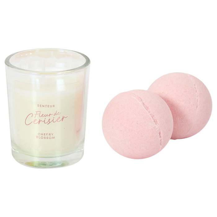Cosmetic Club Kit Vela y 2 Bombas de Baño Aroma Cereza Colección Pour Elle