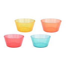 Kitchen Goods & More Cuenco Reutilizable de Rayas en Relieve, 800 ml, Ø15 x 7 cm, Plástico, 4 Unidades, Colores Surtidos, No Apto para Lavavajillas