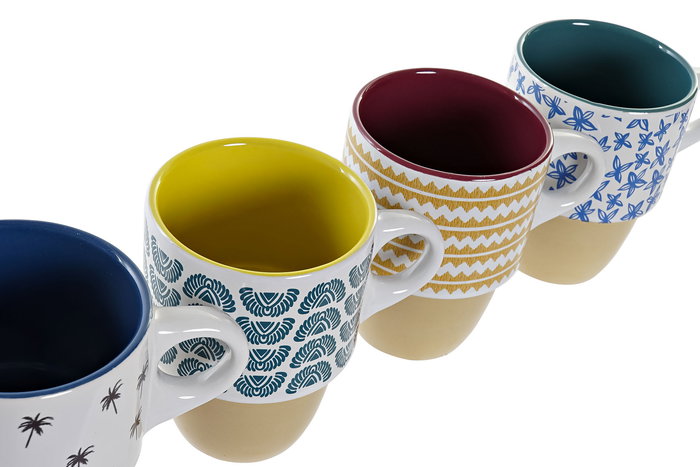 DKD Home Decor Taza Colonial África Gres Turquesa Azul 8.5 x 11.5 x 12 cm (12 Unidades)