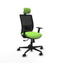 Silla de oficina Yunquera con mecanismo Sincro tapizada con Tela color Pistacho y malla color Negro. Equipada con lumbar 1D, Brazos 1D, Cabecero 1D y Ruedas 65mm nailon