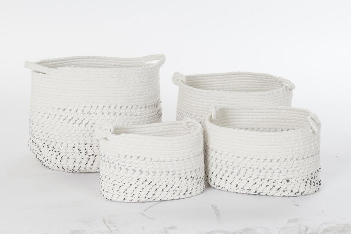 DKD Home Decor Cesta Boho Blanco Negro Algodón Set de 4 Piezas 36 x 33 x 36 cm
