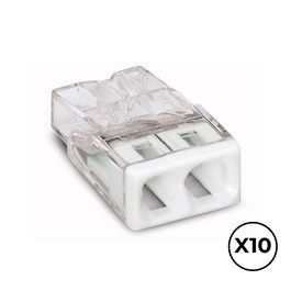 Wago 223-412 Conector Rápido 2 Vías para Conductores Rígidos 0.5-2.5 mm², 450V 24A, Policarbonato Transparente/Tapa Blanca, 10 Unidades