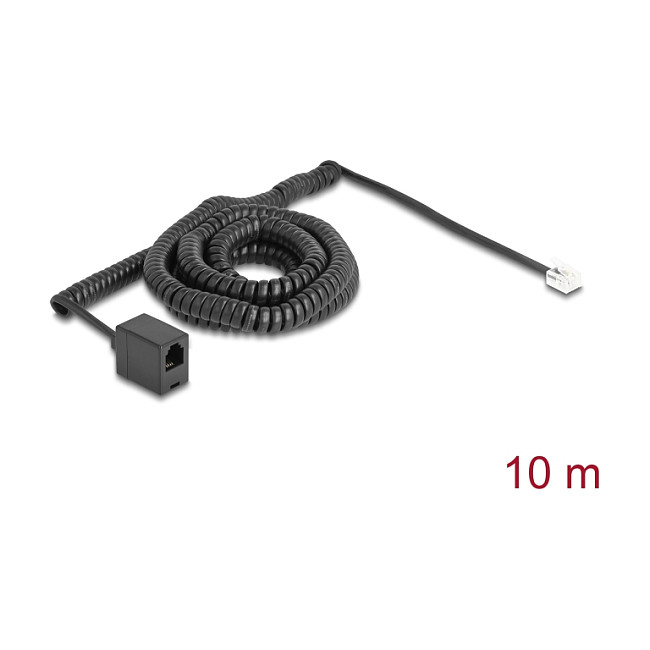 DeLOCK 90347 Cable telefónico en espiral RJ11 a RJ11 10 m Negro