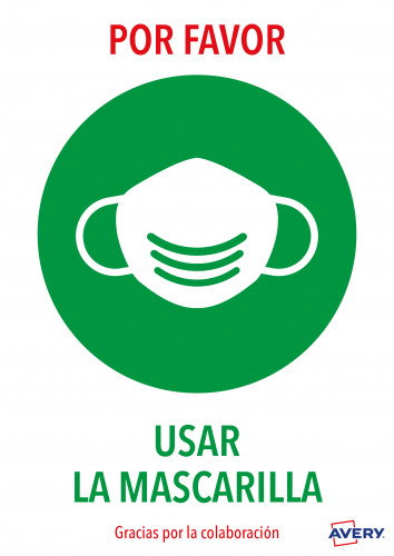Avery Pack de 2 Señales Adhesivas Usar la Mascarilla DIN A4 Resistentes UV