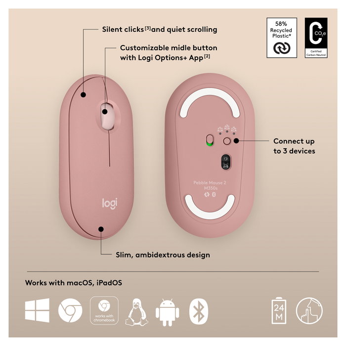 Logitech Pebble Mouse 2 M350s Rosa