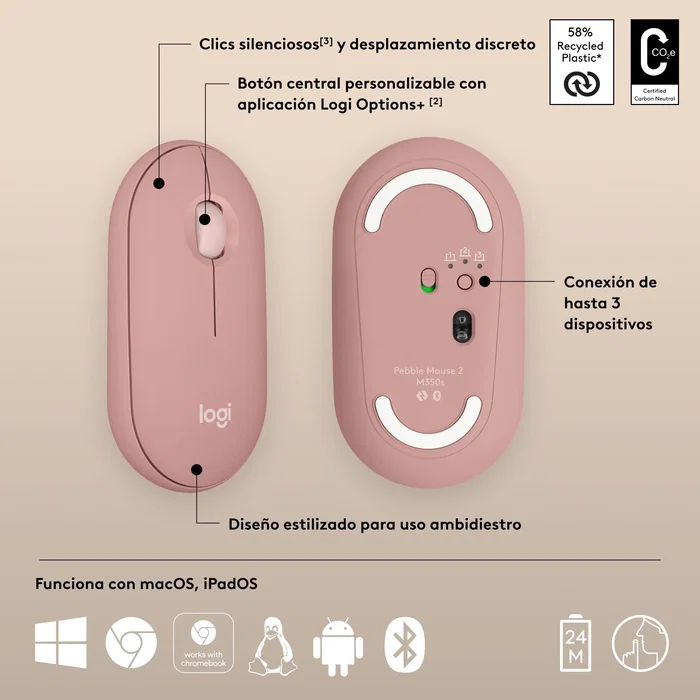 Logitech Pebble Mouse 2 M350s Rosa
