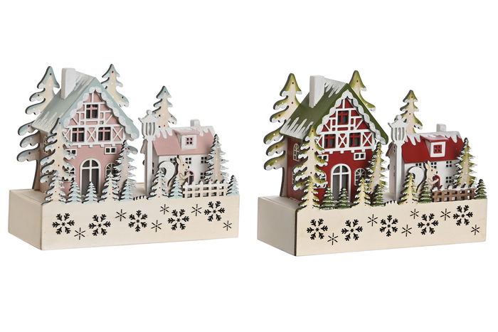 DKD Home Decor Casa Navidad Fantasia Rosa Rojo 9.5 x 19 x 21 cm (2 Unidades) Madera LED
