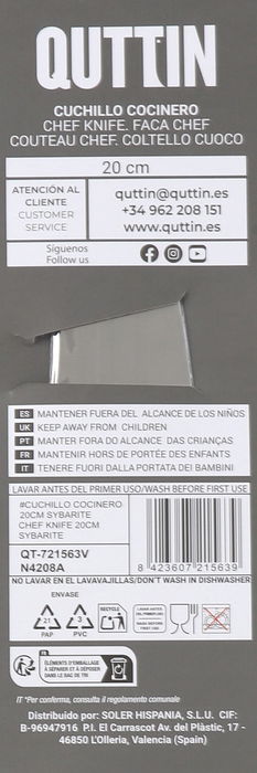 Quttin Cuchillo Cocinero 20 cm Sybarite Dg (8 Unidades)