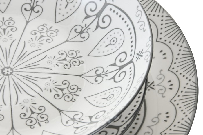 DKD Home Decor Juego de Vajilla de 18 Piezas en Porcelana Gris Claro DKD Home Decor Juego de Vajilla de 18 Piezas en Porcelana Gris Claro