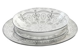 DKD Home Decor Juego de Vajilla de 18 Piezas en Porcelana Gris Claro