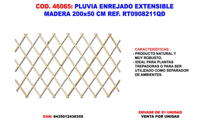 Pluvia Enrejado Extensible de Madera 200x50 cm RT0908211QD Pluvia Enrejado Extensible de Madera 200x50 cm RT0908211QD