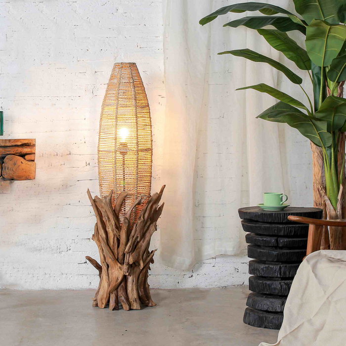 DKD Home Decor Lámpara de Pie de Teca Natural Hecha a Mano DKD Home Decor Lámpara de Pie de Teca Natural Hecha a Mano