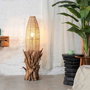 DKD Home Decor Lámpara de Pie de Teca Natural Hecha a Mano
