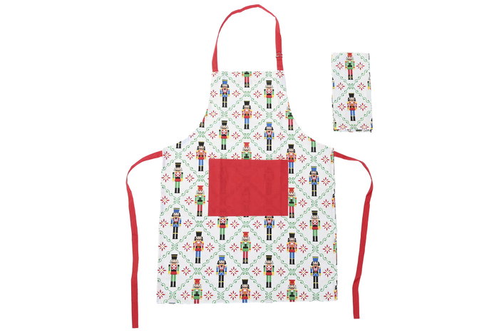 DKD Home Decor Delantal Navidad Moderna Rojo Verde Beige Blanco Algodon Polyester Set 2 Piezas 0.2 x 80 x 60 cm