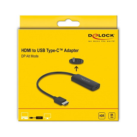 Delock Adaptador HDMI Macho a USB Type-C Hembra (DP Alt Mode) 8K@30Hz HDR10, HDMI-A a USB-C, 0.18m, LT6711GX