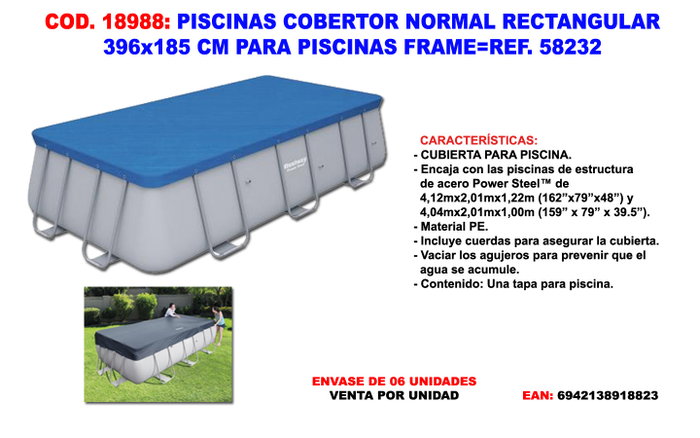 Power Steel Cobertor de PVC 412 x 201 cm para Piscina 58232/58232H Power Steel Cobertor de PVC 412 x 201 cm para Piscina 58232/58232H