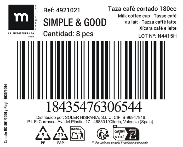 Inde Taza Cafe Cortado 180 Cc Ø6.5x8.7 cm (24 Unidades)