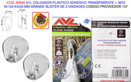 Colgador de plástico adhesivo transparente M124 43x50mm