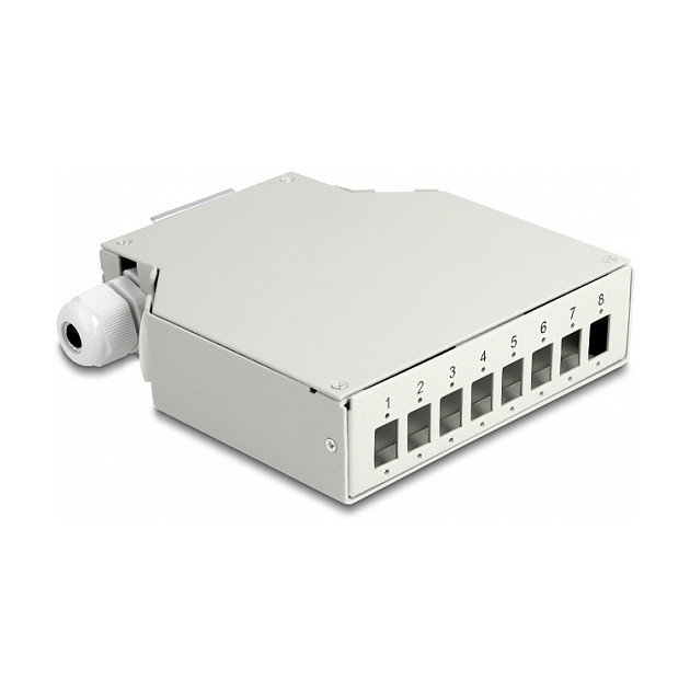 DeLOCK Caja de distribución de fibra óptica 8 puertos gris para carril DIN