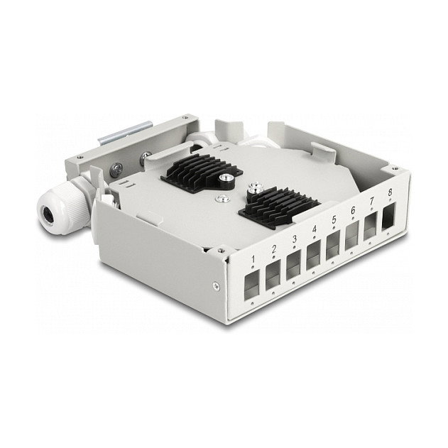 DeLOCK Caja de distribución de fibra óptica 8 puertos gris para carril DIN