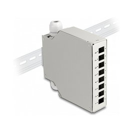 DeLOCK Caja de distribución de fibra óptica 8 puertos gris para carril DIN