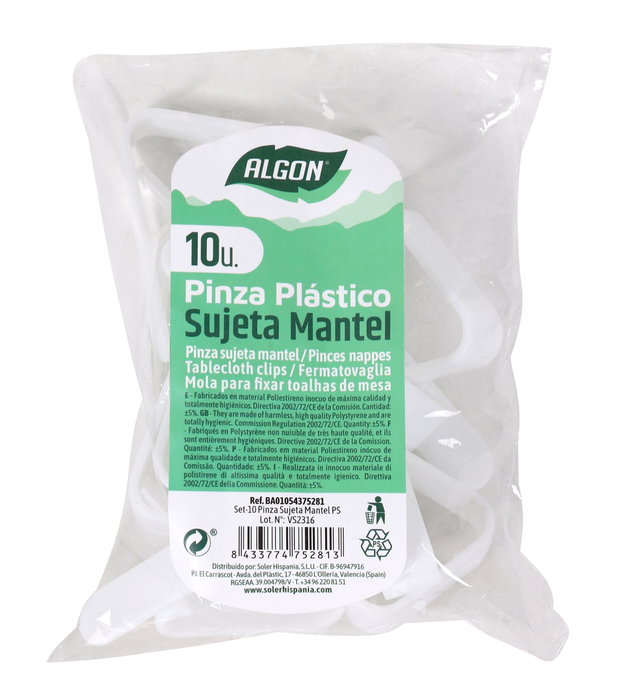 Algon Set de 10 Pinzas para Sujetar Mantel, Sujetador de Tela para Exteriores, 3.9 cm (24 Unidades)