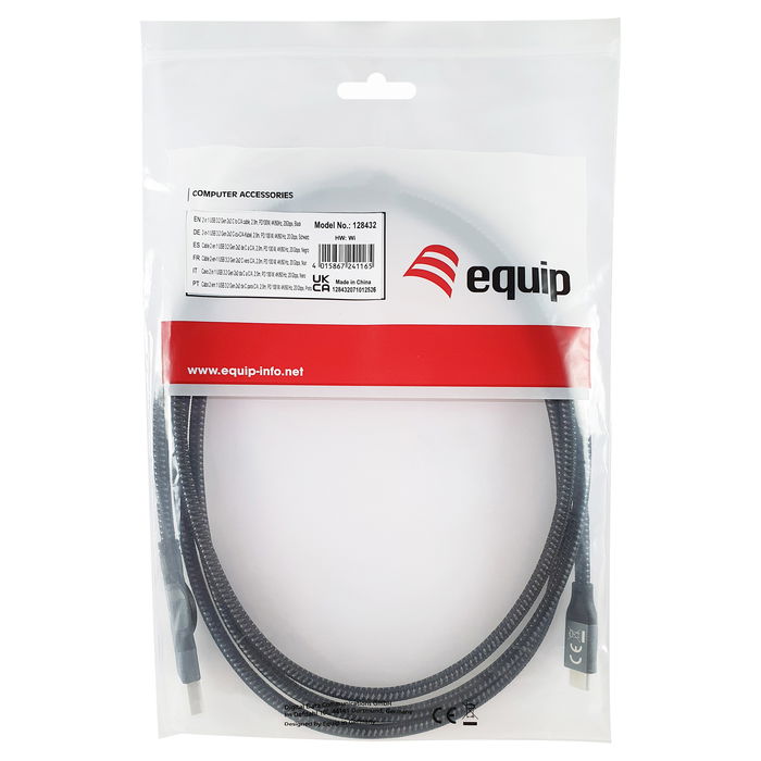 EQUIP 128432 Cable USB-C 3.2 Gen 2x2 a USB-A, 20Gbps, Carga Rápida 100W, 2m, Negro
