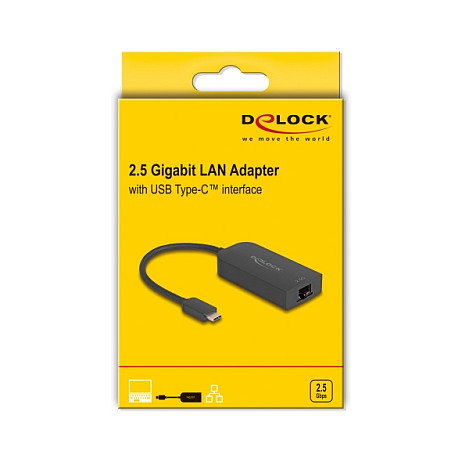 DeLOCK Adaptador de Red USB-A a RJ45 2.5 Gigabit LAN 5 Gbps, ASIX AX88279, 0.15 m Cable Negro, 66045