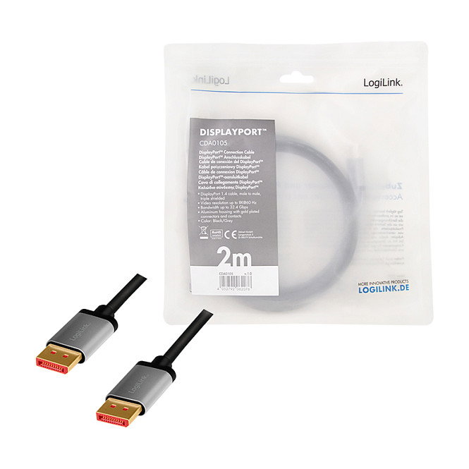 LogiLink Cable DisplayPort DP/M a DP/M 8K/60 Hz, 2 m, negro/gris LogiLink Cable DisplayPort DP/M a DP/M 8K/60 Hz, 2 m, negro/gris