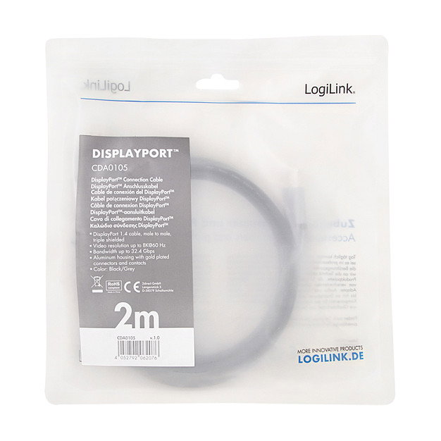 LogiLink Cable DisplayPort DP/M a DP/M 8K/60 Hz, 2 m, negro/gris LogiLink Cable DisplayPort DP/M a DP/M 8K/60 Hz, 2 m, negro/gris