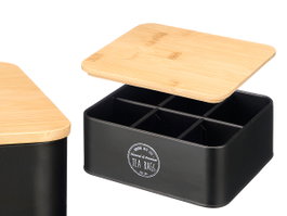 KINVARA Caja de 6 huecos con tapa de bambú Negro