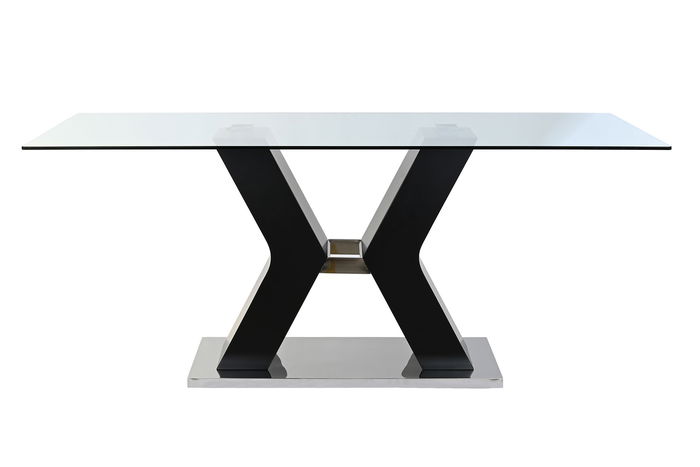 DKD Home Decor Mesa Comedor Moderno Negro Cristal Templado MDF Acero 180 x 90 x 76 cm
