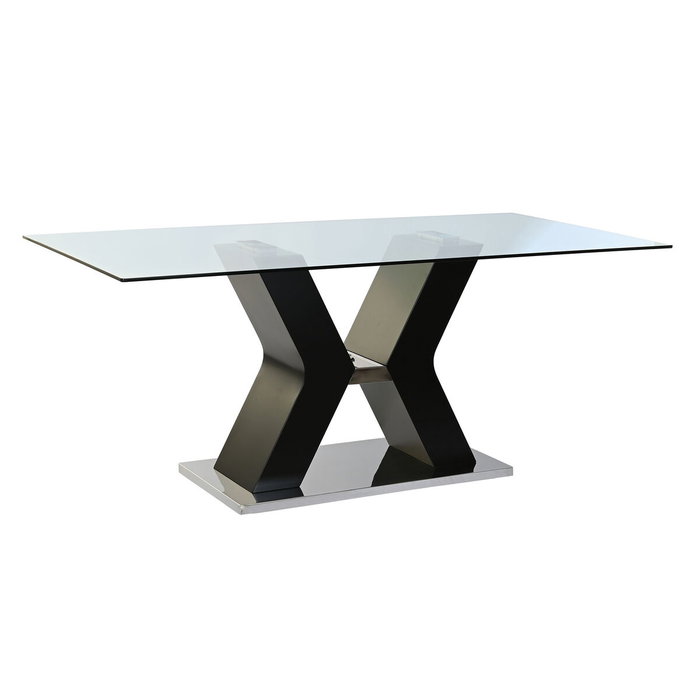 DKD Home Decor Mesa de Comedor de Cristal Templado y MDF Negro 180x90x76