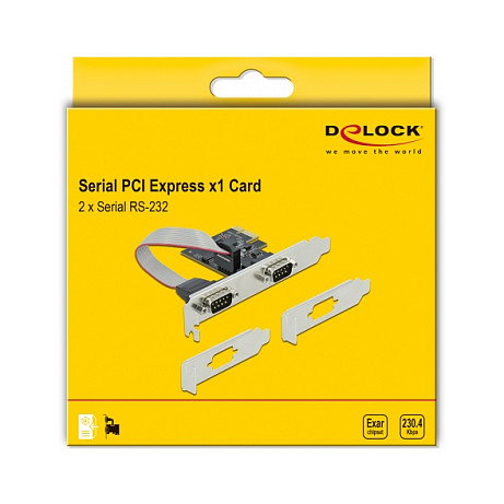 DeLOCK 2x seriell PCI Express Adapter, Tarjeta PCIe x1 a 2 Puertos Serie RS-232, Compatible con Windows 10 y 8.1, Controladores Incluidos