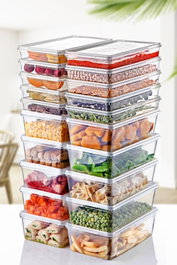 Hermia KKDFR-1-2-10 Juego de Cajas de Almacenamiento, 20 Piezas de Plástico Transparente para Organizar Hogar y Cocina, Aptas para Congelador