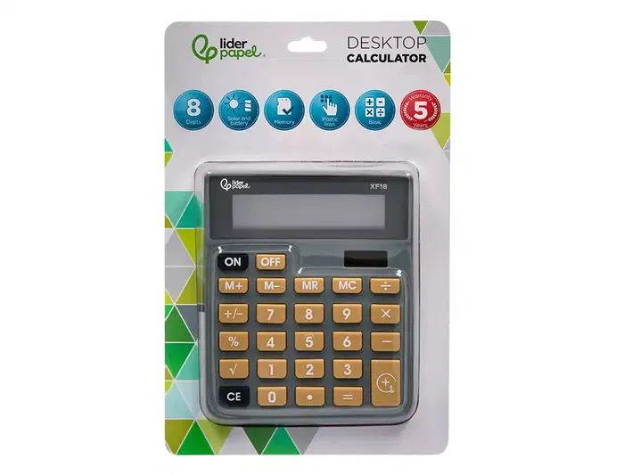 Liderpapel xf18 Calculadora de sobremesa, 8 dígitos, solar y pilas, gris, 127x105x24 mm