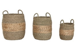 DKD Home Decor Set de 3 Cestas de Jacinto de Agua Natural