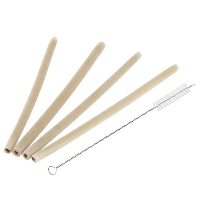 Pick and Drink Pack de 4 Pajitas Reutilizables de Bambú con Escobilla