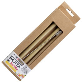 Pick and Drink Pack de 4 Pajitas Reutilizables de Bambú con Escobilla