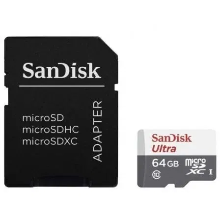 SanDisk Tarjeta de Memoria microSDXC Ultra 64GB Clase 10 100MB/s Adaptador SDSQUNR-064G-GN3MA