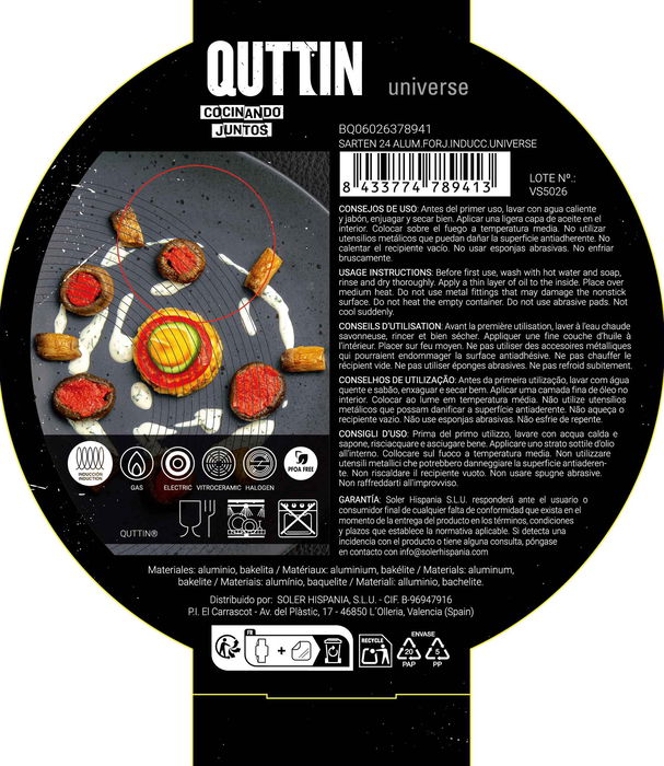 Quttin Sarten 24 cm Aluminio Forjado Induccion Universe (6 Unidades)