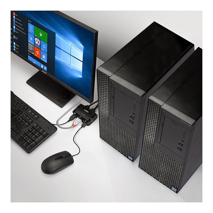 LINDY Switch KVM HDMI 2.0 18G 2 Puertos 42345, 4K Ultra HD 4096 x 2160 Pixeles con USB y Audio, Montaje en Rack, Negro