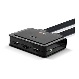 LINDY Switch KVM HDMI 2.0 18G 2 Puertos 42345, 4K Ultra HD 4096 x 2160 Pixeles con USB y Audio, Montaje en Rack, Negro