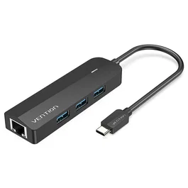 Vention TGPBB Hub Docking USB Tipo-C con Ethernet Gigabit (RJ-45), 3x USB-A 3.2 Gen 1, PD Micro USB, 5000 Mbit/s, Negro, Compatible con Windows/Mac/Android/iOS