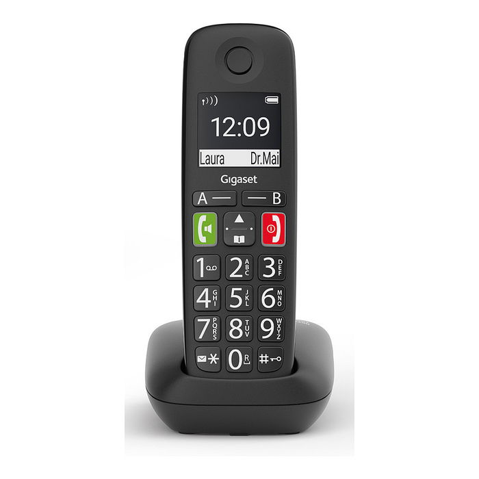 Gigaset E290A Teléfono Inalámbrico DECT Analógico con Contestador, Pantalla 2 Pulgadas, 150 Contactos, Botones Grandes, Negro