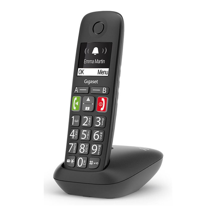 Gigaset E290A Teléfono Inalámbrico DECT Analógico con Contestador, Pantalla 2 Pulgadas, 150 Contactos, Botones Grandes, Negro