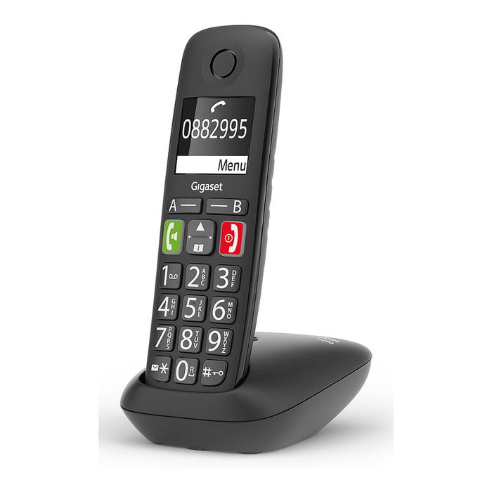 Gigaset E290A Teléfono Inalámbrico DECT Analógico con Contestador, Pantalla 2 Pulgadas, 150 Contactos, Botones Grandes, Negro